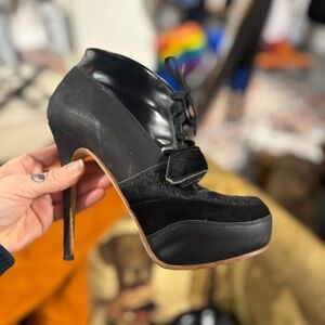 ACNE Mixed Texture Platform Stiletto Leather Booties Y2K